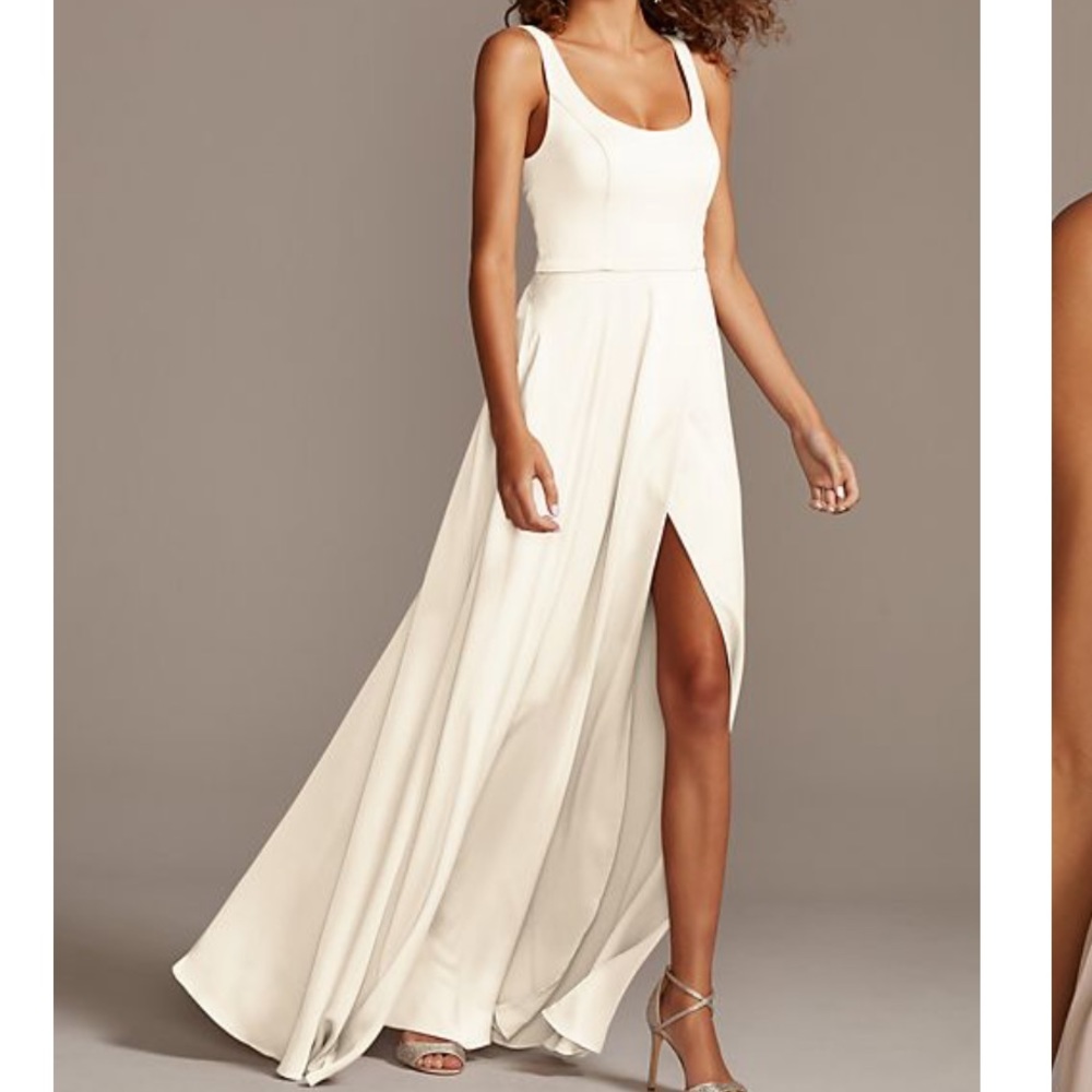 David’s Bridal crepe-back satin scoop tank bridesmaid dress